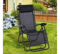 Outsunny Zero Gravity Lounger w/ Head Pillow - Black, Black