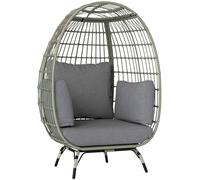 Outsunny PE Rattan Egg Chair w/ Padded Cushions for Garden, Charcoal Grey