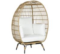 Outsunny Oversized Garden Egg Chair, Outdoor Wicker PE Rattan Chair with Thickened Padded Cushions and Pillows for Balcony, Porch, Khaki Khaki