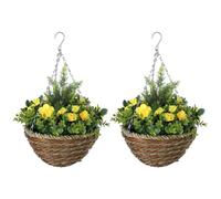Outsunny 2 PCs Artificial Lisianthus Flower Hanging Planter Basket Yellow