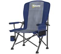 Outsunny Padded Camping Chair Adults Heavy Duty Folding Chair Side Pocket Cup Holder Carry Bag Outdoor Dark Blue