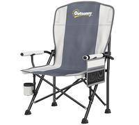 Outsunny Padded Camping Chair Adults Heavy Duty Folding Chair Side Pocket Cup Holder Carry Bag Outdoor Light Grey