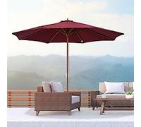 Outsunny 3M Fir Wooden Garden Parasol Sun Shade Outdoor Umbrella Canopy - Wine Red, Red