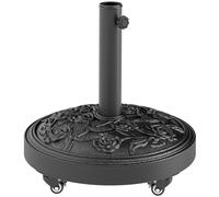 Outsunny Parasol Base, Umbrella Base with Wheels Cast Iron Effect, for Umbrella, Canopy, Weather Resistant, Black