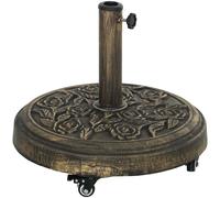 Outsunny Parasol Base, Umbrella Base with Wheels Cast Iron Effect, for Umbrella, Canopy, Weather Resistant, Bronze Tone