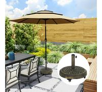 Outsunny Parasol Base with Wheels, Floral Rose Pattern - Bronze
