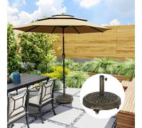 Outsunny Parasol Base with Wheels, Floral Rose Pattern, Bronze, Brown