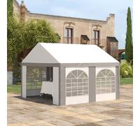 Outsunny 4 x 4m Galvanised Party Tent, Marquee Gazebo with Sides, Four Windows and Double Doors, for Parties, Wedding and Events