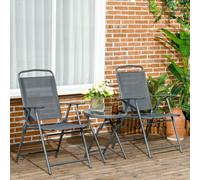 Outsunny Patio Bistro Set Folding Chairs & Coffee Table For Balcony, Dark Grey