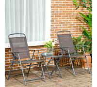 Outsunny Patio Bistro Set Folding Chairs & Coffee Table for Balcony, Brown, Brown
