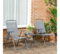 OUTSUNNY Patio Bistro Set Folding Chairs & Coffee Table for Balcony in Light Grey Outsunny Light Grey