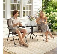 Outsunny Patio Bistro Set Folding Chairs Garden Coffee Table For Balcony Brown