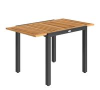 Outsunny Patio Dining Table Expandable Outdoor Dining Table Acacia Wood Top 80-120 cm Natural and Black