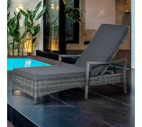 OUTSUNNY Patio Dual Rattan Wicker Single Sun Lounger with 5-Level Adjustable Headrest in Grey Outsunny Grey