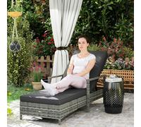 Outsunny Patio Rattan Sun Lounger w/ Removeable and Washable Cushion - Mixed Grey, Grey