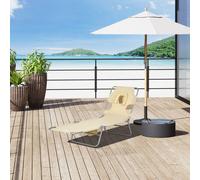 Patio Foldable Sun Lounger 5 Level Adjustable Reclining Chair Beige