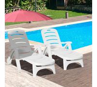 Outsunny Patio Folding Lounge Chairs Recliners with Wheels & 5-Position Backrest - 187L x 76W x 49H cm - White - 2