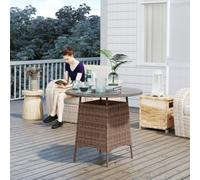 (Brown) Outsunny Patio Furniture Rattan Garden Table with Umbrella Hole