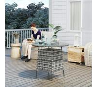 Outsunny Patio Furniture Rattan Garden Table with Umbrella Hole, Brown - Grey - PE Rattan - 80W x 80D x 74H cm