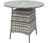 Outsunny Patio Furniture Rattan Garden Table With Umbrella Hole, Grey