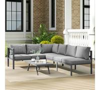 Outsunny Patio Furniture Set Adjustable Backrest L-Shaped Dark Grey - Aluminium, Polyester, Sponge, PP Cotton - Dark Grey - 3-piece set