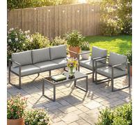 Outsunny Patio Furniture Set Aluminium Frame Dark Grey - Aluminium, Sponge, PP Cotton, Short-fibre Fabric - Dark Grey - 4-piece set