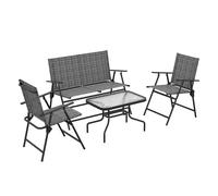 Outsunny Patio Furniture Set, Garden Set w/ Table, Foldable Chairs, a Loveseat - Light Grey - Steel, Tempered Glass, Breathable Mesh Fabric - 108cm x 65cm x 85cm