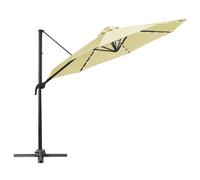 Outsunny 3(m) Cantilever Roma Parasol Patio Sun Umbrella with Crank & Tilt LED Solar Light Cross Base 360 Rotating Outdoor, Beige Beige