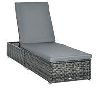 Outsunny Patio Rattan Chaise Lounge Garden Pool Wicker Sun Lounger Adjustable