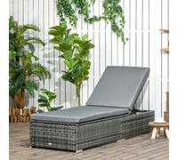 Outsunny Patio Rattan Chaise Lounge Garden Pool Wicker Sun Lounger Adjustable