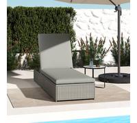 Outsunny Patio Rattan Chaise Lounge Garden Pool Wicker Sun Lounger Adjustable In Light Grey