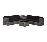 Outsunny 8pc Rattan Patio Sofa and Table Set w/ Storage Design, 6 Seater Corner Wicker Seat with Storage - Grey, Grey