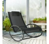 Outsunny Patio Rocking Chair Orbital Zero Gravity Seat Pool Chaise W/ Pillow In Black Black