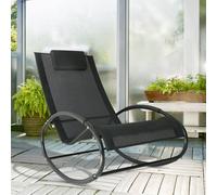 Outsunny Patio Rocking Chair Orbital Zero Gravity Seat Pool Chaise W/ Pillow In Black Black