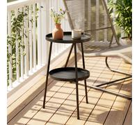 Outsunny Patio Side Table, 2-Tier Round Coffee End Table In Black Black