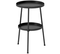 Outsunny Patio Side Table, 2-Tier Round Coffee End Table for Garden Balcony Living Room Bedroom, Black