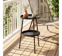 Outsunny Patio Side Table, 2-Tier Round Coffee End Table In Black Black
