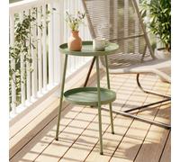 Outsunny Patio Side Table, 2-Tier Round Coffee End Table, Light Green, Green