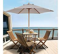 Outsunny 2.5m Wood Garden Parasol Sun Shade Patio Outdoor Wooden Umbrella Canopy, Table Market Umbrella with Vent, 38mm Pole, Rope Pulley Mechanism, Grey