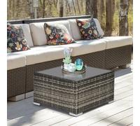Outsunny Patio Wicker Coffee Table w/ Glass Top Suitable for Garden Backyard