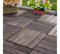 Outsunny 27Pc Floor Tiles Interlocking Solid Wood Diy Deck Tiles Outdoor Black