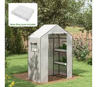 Outsunny PE Greenhouse Cover Replacement with Door and Mesh Windows, White