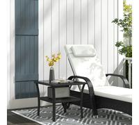 OUTSUNNY PE Rattan Coffee Table, Two-tier Side Table with Glass Top in Black Outsunny Black