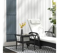 Outsunny PE Rattan Coffee Table, Two-tier Side Table with Glass Top, Black, Black