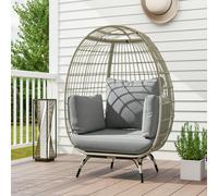 Outsunny PE Rattan Egg Chair w/ Padded Cushions for Garden, Charcoal Grey