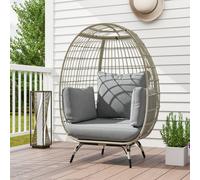 Outsunny Pe Rattan Egg Chair W/ Padded Cushions For Garden, Charcoal Grey In Dark Grey Dark Grey