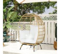 Outsunny PE Rattan Outdoor Egg Chair, Round Wicker Weave Teardrop Chair with Thick Padded Cushions for Sunroom, Garden, Khaki