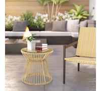 Outsunny PE Rattan End Table, Round Hollow Drum Design Side Table, Natural, Yellow
