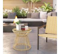 Outsunny Pe Rattan End Table, Round Side Table, Tempered Glass Top Coffee Table, Natural Natural