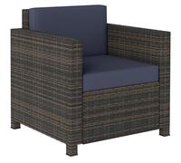 Outsunny PE Rattan Garden Armchair with Cushion - Mixed Brown/Navy Blue